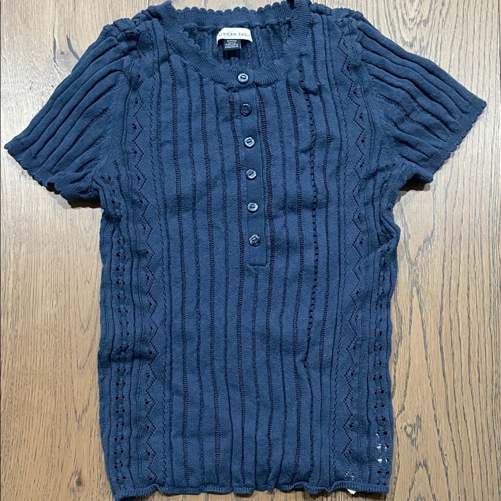 American Eagle Outfitters Navy Short Sleeve Knit Henley